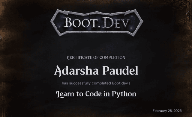 Learn to Code in Python certification from Boot.Dev